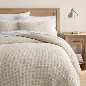 Pottery Barn Full/Queen Honeycomb Waffle Duvet Tan Beige 100% Cotton 92in x 88in